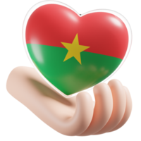 Burkina Faso flag with heart hand care realistic 3d textured png