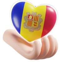 Andorra vlag met hart hand- zorg realistisch 3d getextureerde png