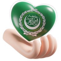 Arabisch liga vlag met hart hand- zorg realistisch 3d getextureerde png