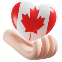 Canada flag with heart hand care realistic 3d textured png