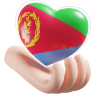 eritrea vlag met hart hand- zorg realistisch 3d getextureerde png