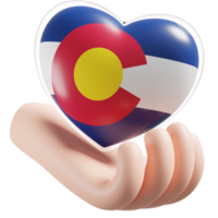 Colorado flag with heart hand care realistic 3d textured png