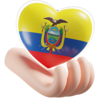 Ecuador flag with heart hand care realistic 3d textured png