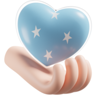 Federated States of Micronesia flag with heart hand care realistic 3d textured png