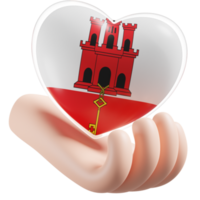 Gibraltar flag with heart hand care realistic 3d textured png