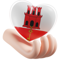 Gibilterra bandiera con cuore mano cura realistico 3d strutturato png