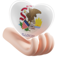 Illinois flag with heart hand care realistic 3d textured png