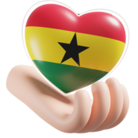 Ghana flag with heart hand care realistic 3d textured png