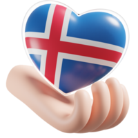 Iceland flag with heart hand care realistic 3d textured png