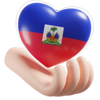 Haiti flag with heart hand care realistic 3d textured png