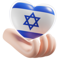 Israel bandera con corazón mano cuidado realista 3d texturizado png