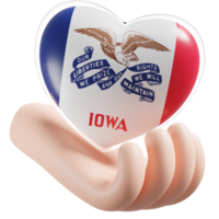 Iowa drapeau avec cœur main se soucier réaliste 3d texturé png