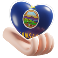 Kansas flag with heart hand care realistic 3d textured png