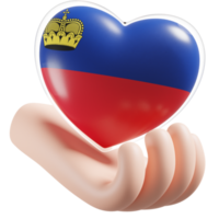 Liechtenstein flag with heart hand care realistic 3d textured png