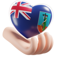 Montserrat flag with heart hand care realistic 3d textured png