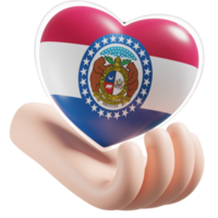 Missouri bandiera con cuore mano cura realistico 3d strutturato png