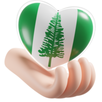 Norfolk Island flag with heart hand care realistic 3d textured png