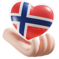 Noruega bandera con corazón mano cuidado realista 3d texturizado png