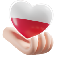 Poland flag with heart hand care realistic 3d textured png