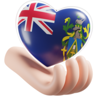 pitcairn ilhas bandeira com coração mão Cuidado realista 3d texturizado png