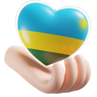 Rwanda flag with heart hand care realistic 3d textured png