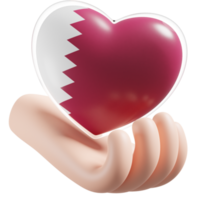 Qatar flag with heart hand care realistic 3d textured png