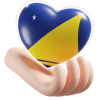 tokelau bandera con corazón mano cuidado realista 3d texturizado png