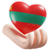 Transnistria flag with heart hand care realistic 3d textured png