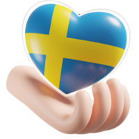 Sverige flagga med hjärta hand vård realistisk 3d texturerad png