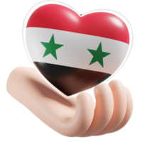 Syrië vlag met hart hand- zorg realistisch 3d getextureerde png