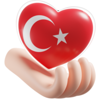 Turkey flag with heart hand care realistic 3d textured png