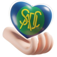 Southern African Development Community flag with heart hand care realistic 3d textured png