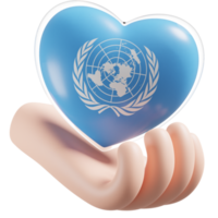 United Nations flag with heart hand care realistic 3d textured png