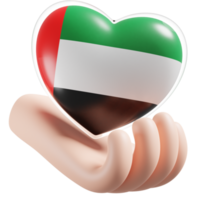 United Arab Emirates flag with heart hand care realistic 3d textured png