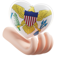 United States Virgin Islands flag with heart hand care realistic 3d textured png