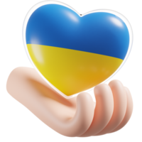 Ukraine flag with heart hand care realistic 3d textured png