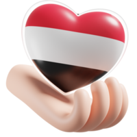 Yemen flag with heart hand care realistic 3d textured png