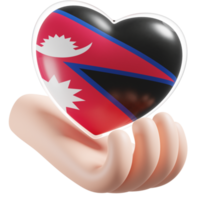 Nepal flag with heart hand care realistic 3d textured png