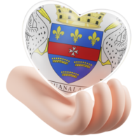 Saint Barthelemy flag with heart hand care realistic 3d textured png