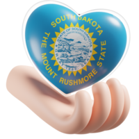 Süd Dakota Flagge mit Herz Hand Pflege realistisch 3d texturiert png