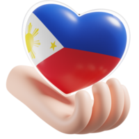 Philippines flag with heart hand care realistic 3d textured png