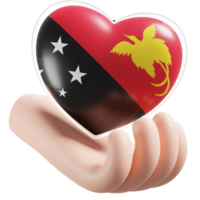 Papuasia nuevo Guinea bandera con corazón mano cuidado realista 3d texturizado png