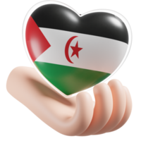 Sahrawi Arab Democratic Republic flag with heart hand care realistic 3d textured png