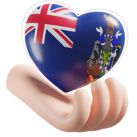 South Georgia and the South Sandwich Islands flag with heart hand care realistic 3d textured png