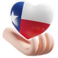 Texas flag with heart hand care realistic 3d textured png