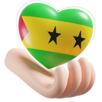 Sao Tome and Principe flag with heart hand care realistic 3d textured png