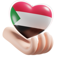 Soudan drapeau avec cœur main se soucier réaliste 3d texturé png