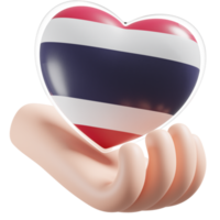 Thailand flag with heart hand care realistic 3d textured png