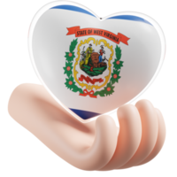 Oeste Virginia bandera con corazón mano cuidado realista 3d texturizado png