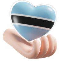 Botswana flag with heart hand care realistic 3d textured png